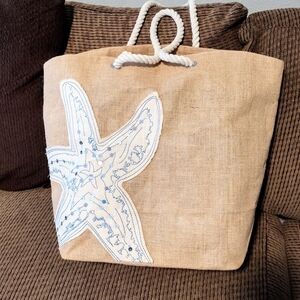 Reusable Beach Jute Burlap Nautical Bag NWOT